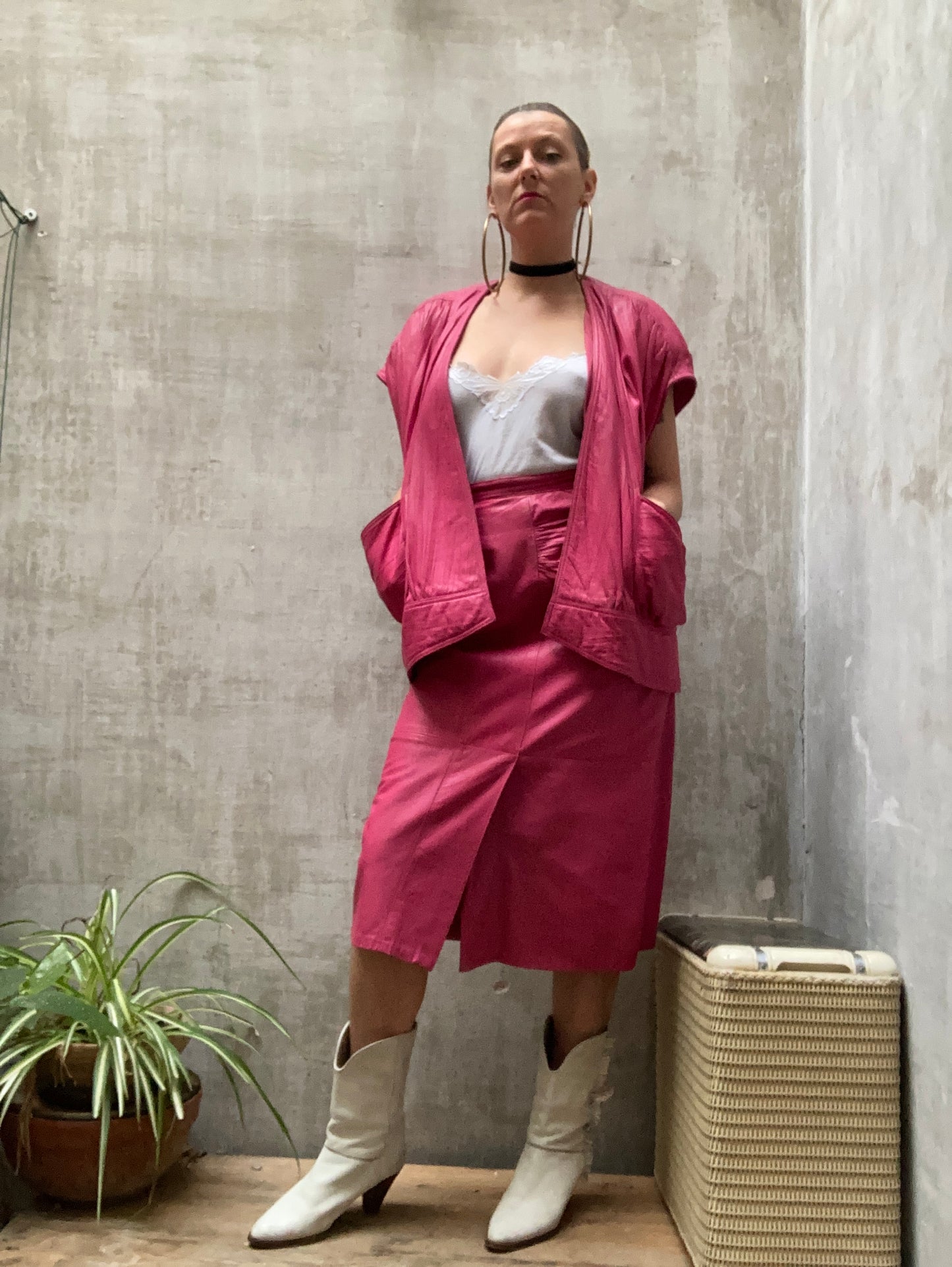Ensemble cuir rose 1980