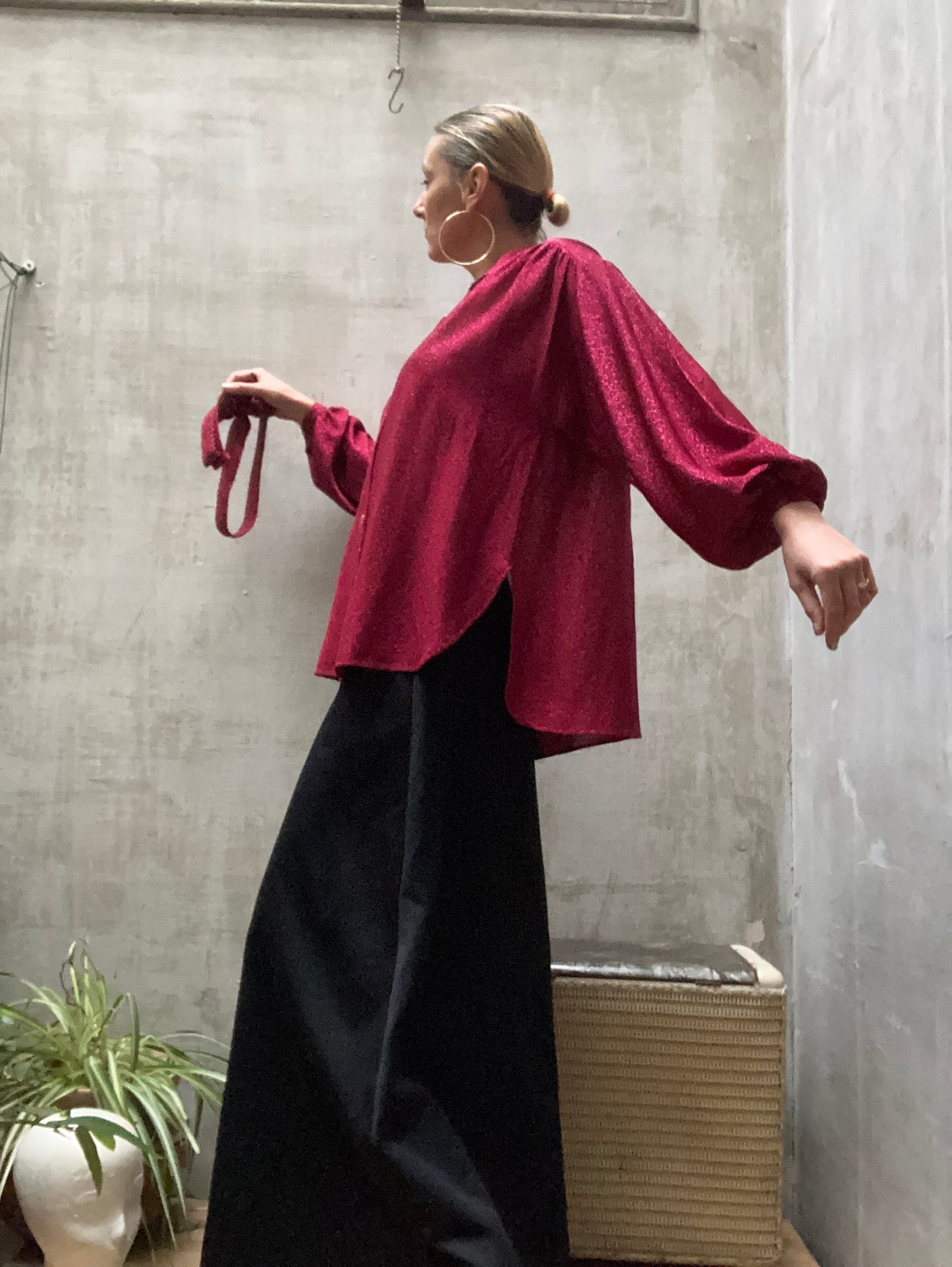 Blouse lurex framboise - Colette Nivelle - 1970-80s