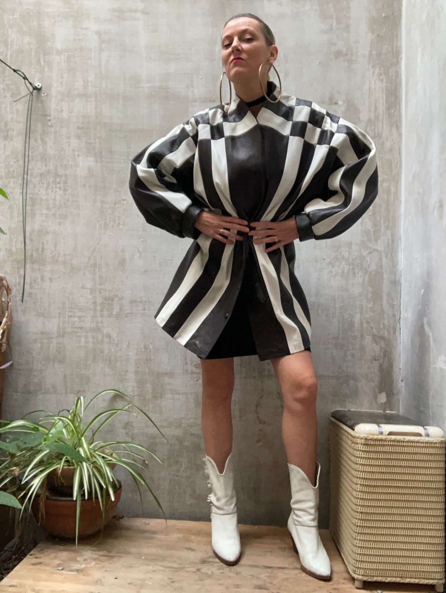 Veste cuir damier 1980