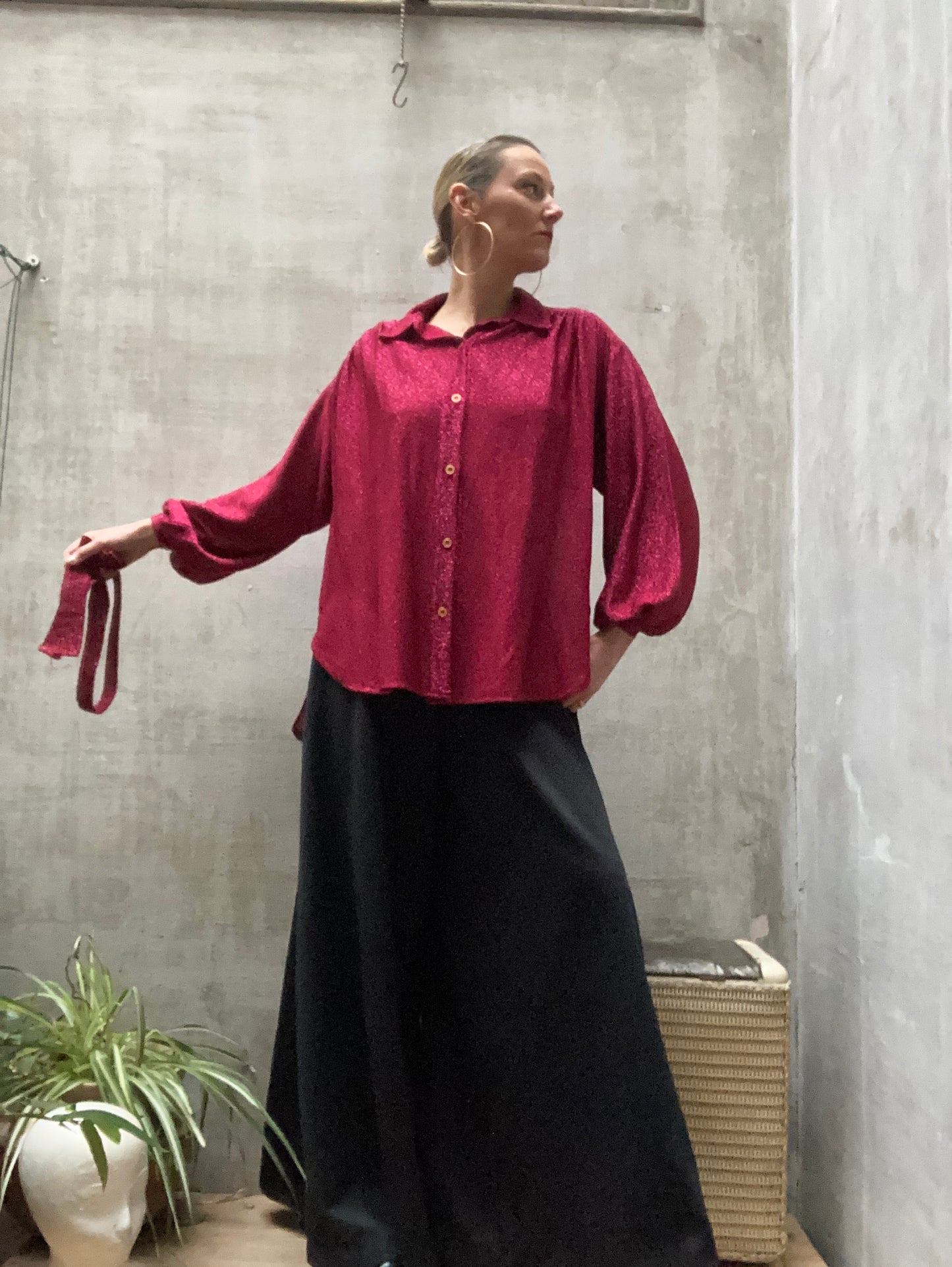 Blouse lurex framboise - Colette Nivelle - 1970-80s
