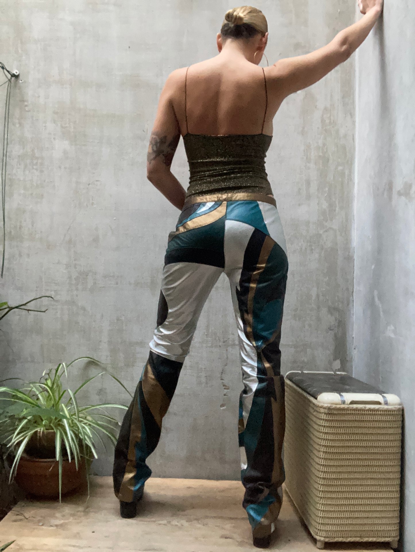Pantalon patchwork de cuir métallisé - Dolce Gabbana