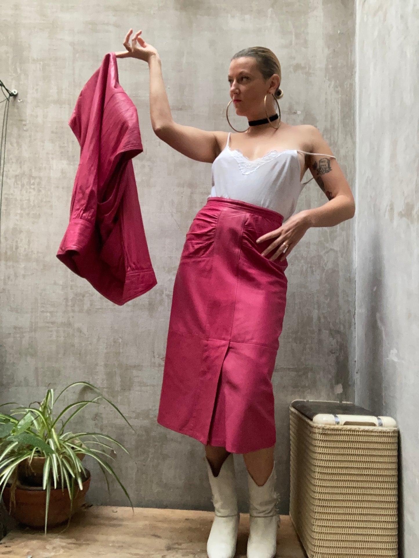 Ensemble cuir rose 1980