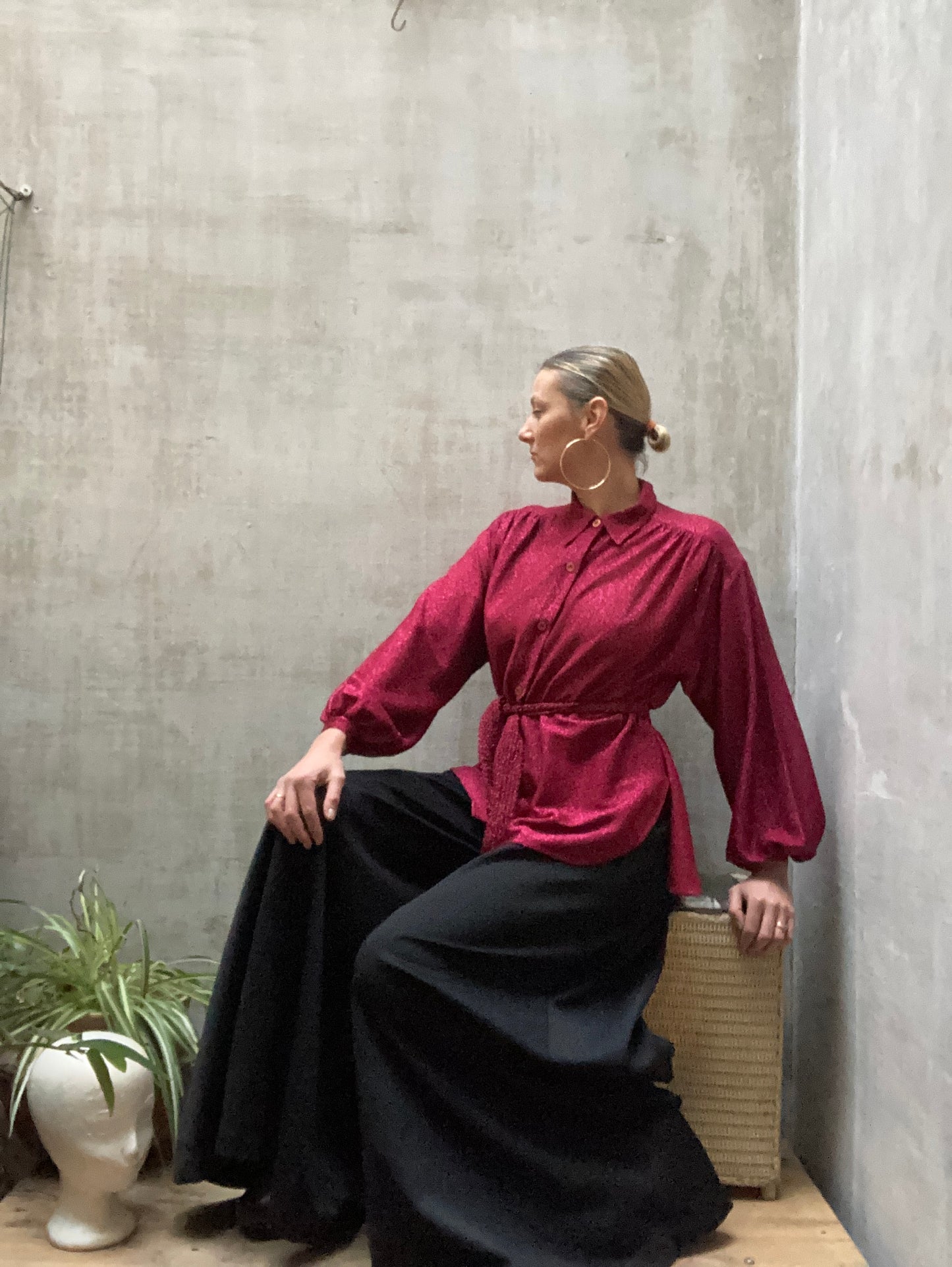 Blouse lurex framboise - Colette Nivelle - 1970-80s