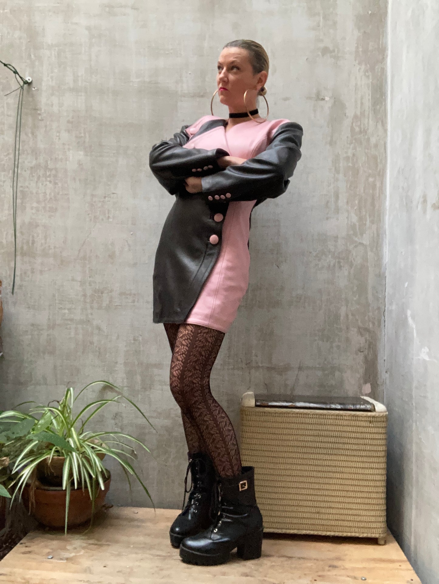 Robe en cuir bicolore - deadstock 1980
