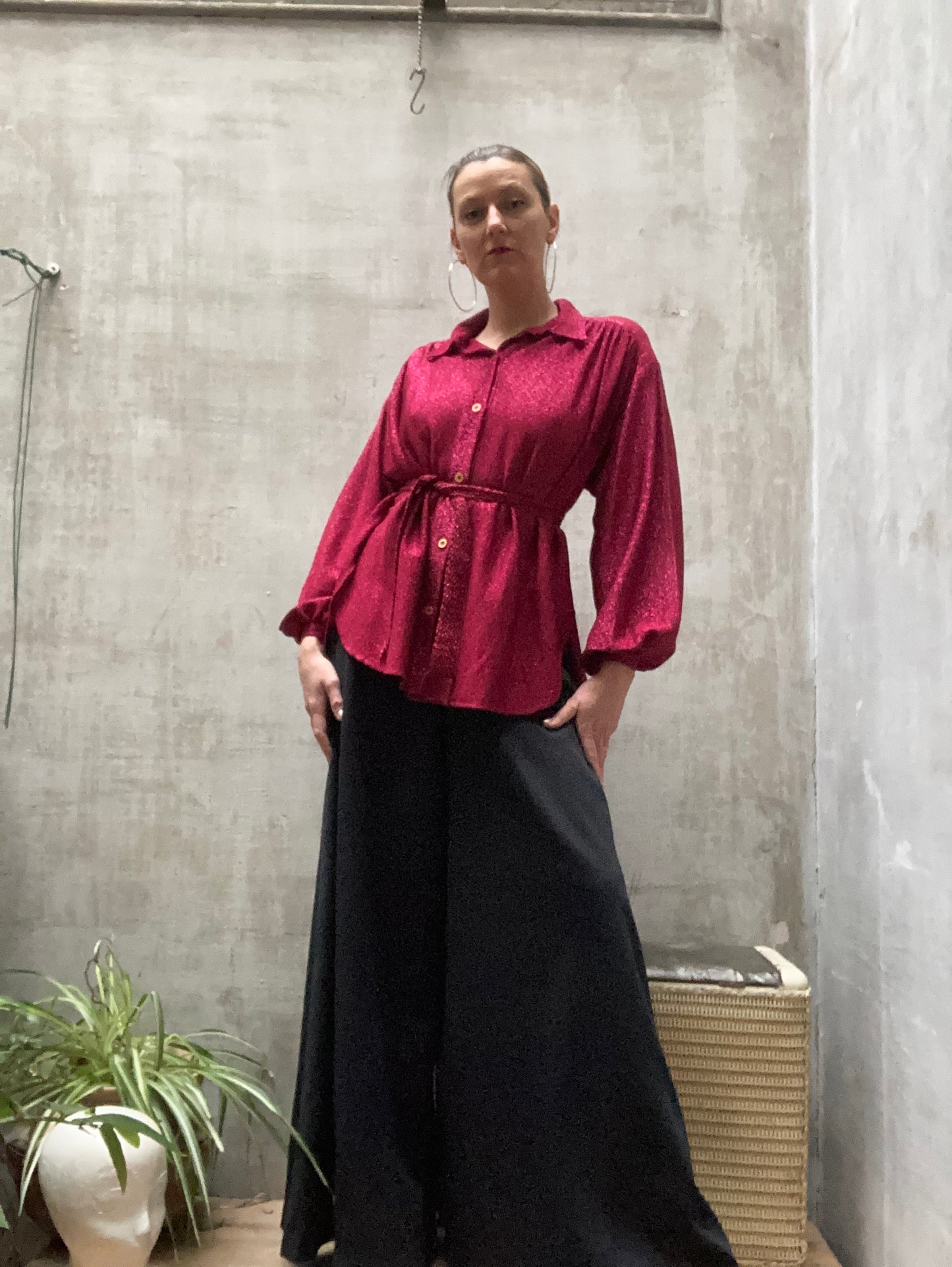 Blouse lurex framboise - Colette Nivelle - 1970-80s