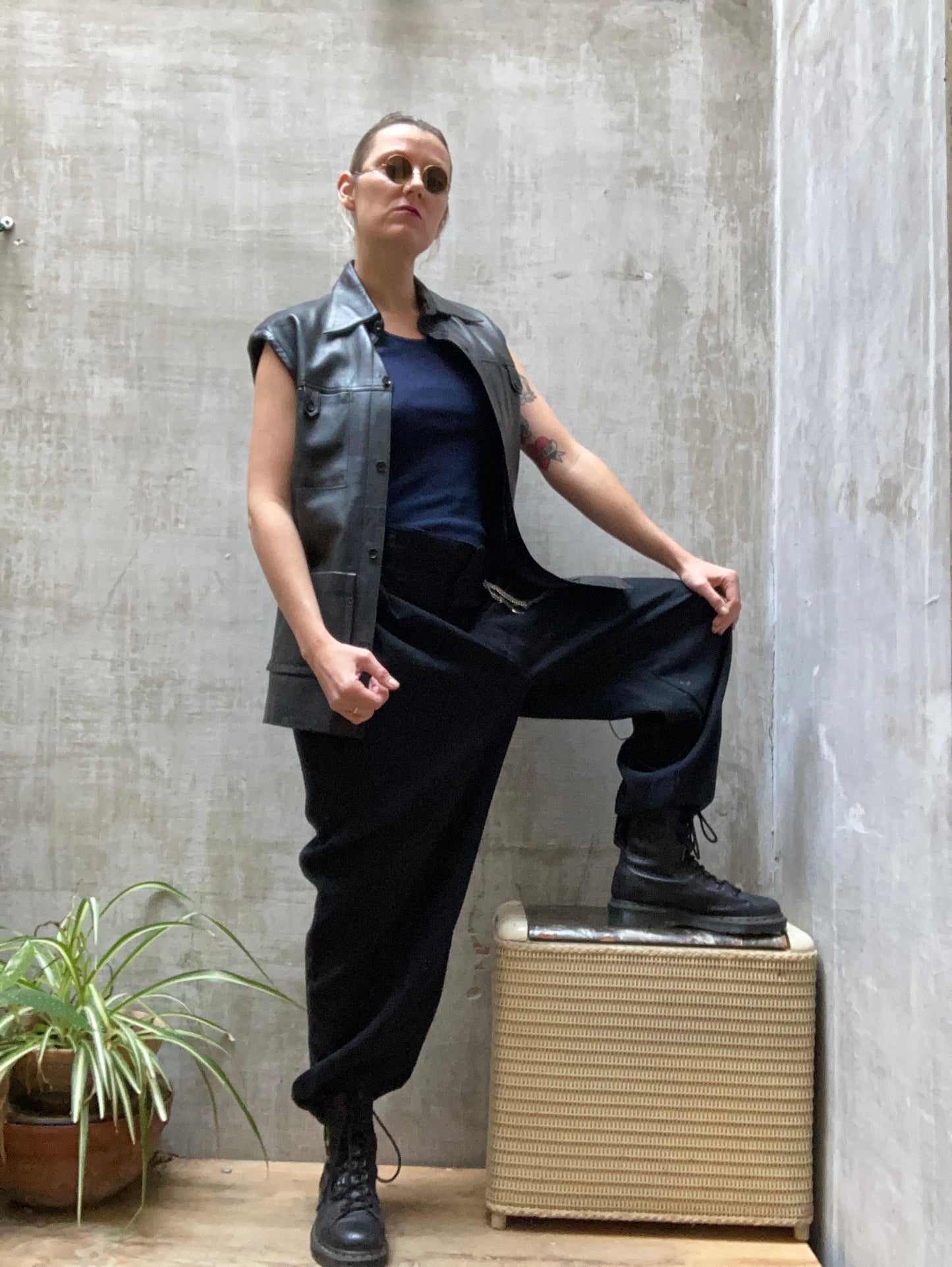 Gilet cuir sans manches 1970