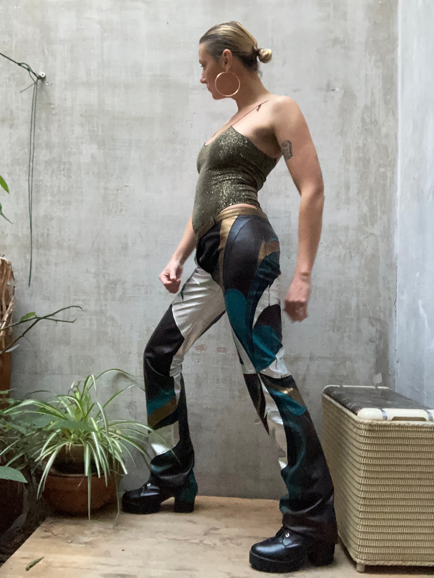 Pantalon patchwork de cuir métallisé - Dolce Gabbana
