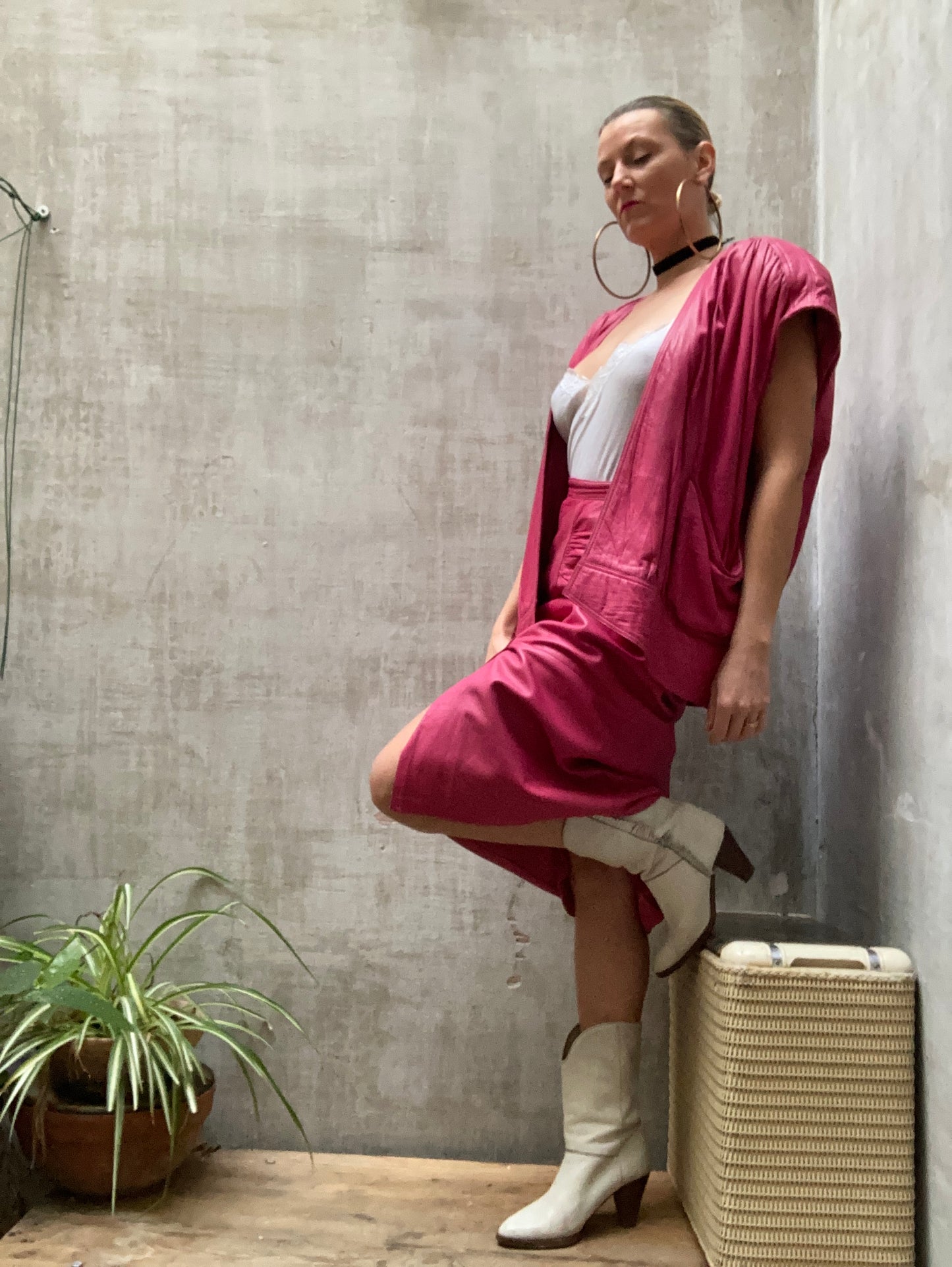 Ensemble cuir rose 1980