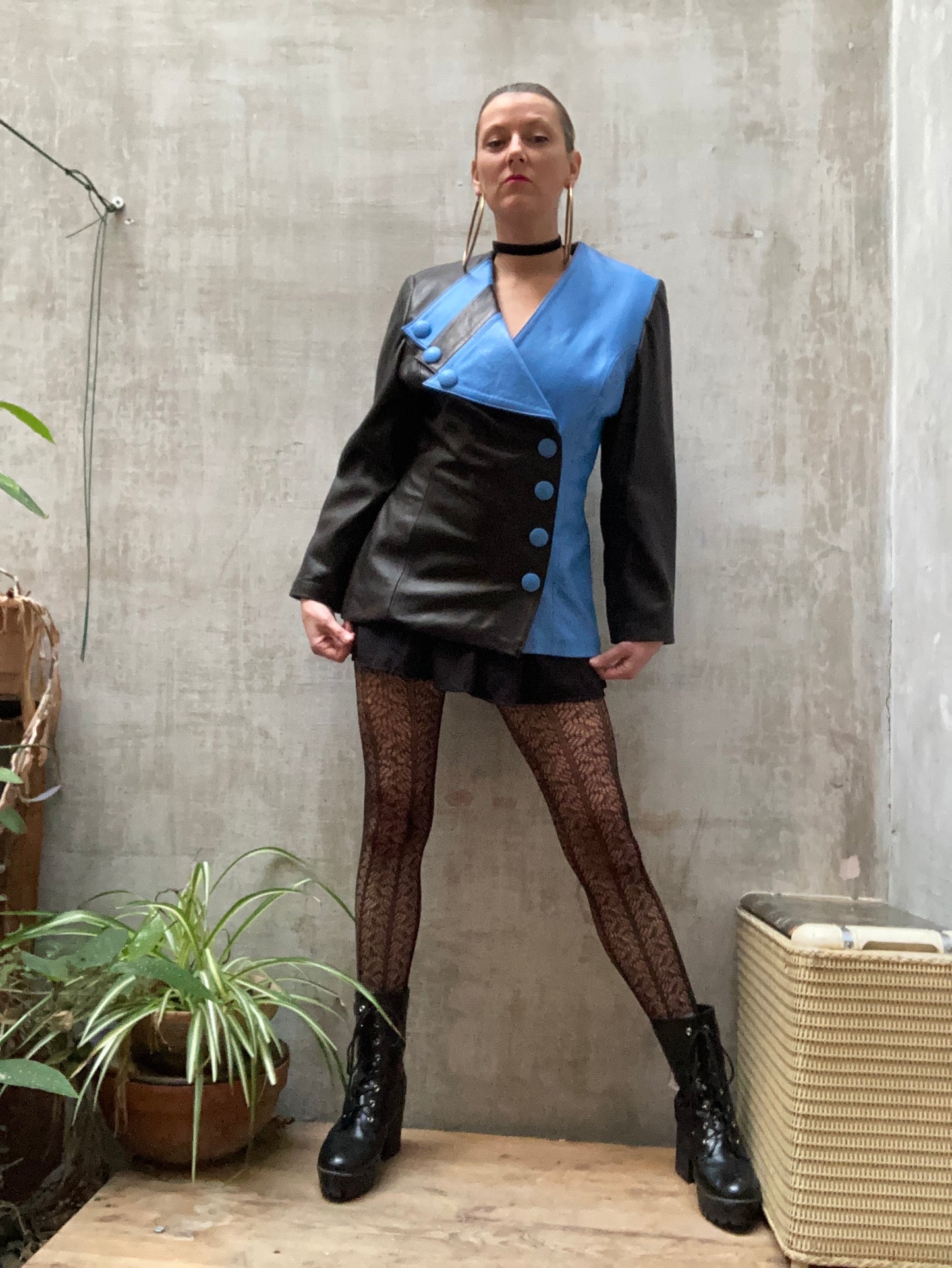 Veste cuir bicolore - deadstock 1980