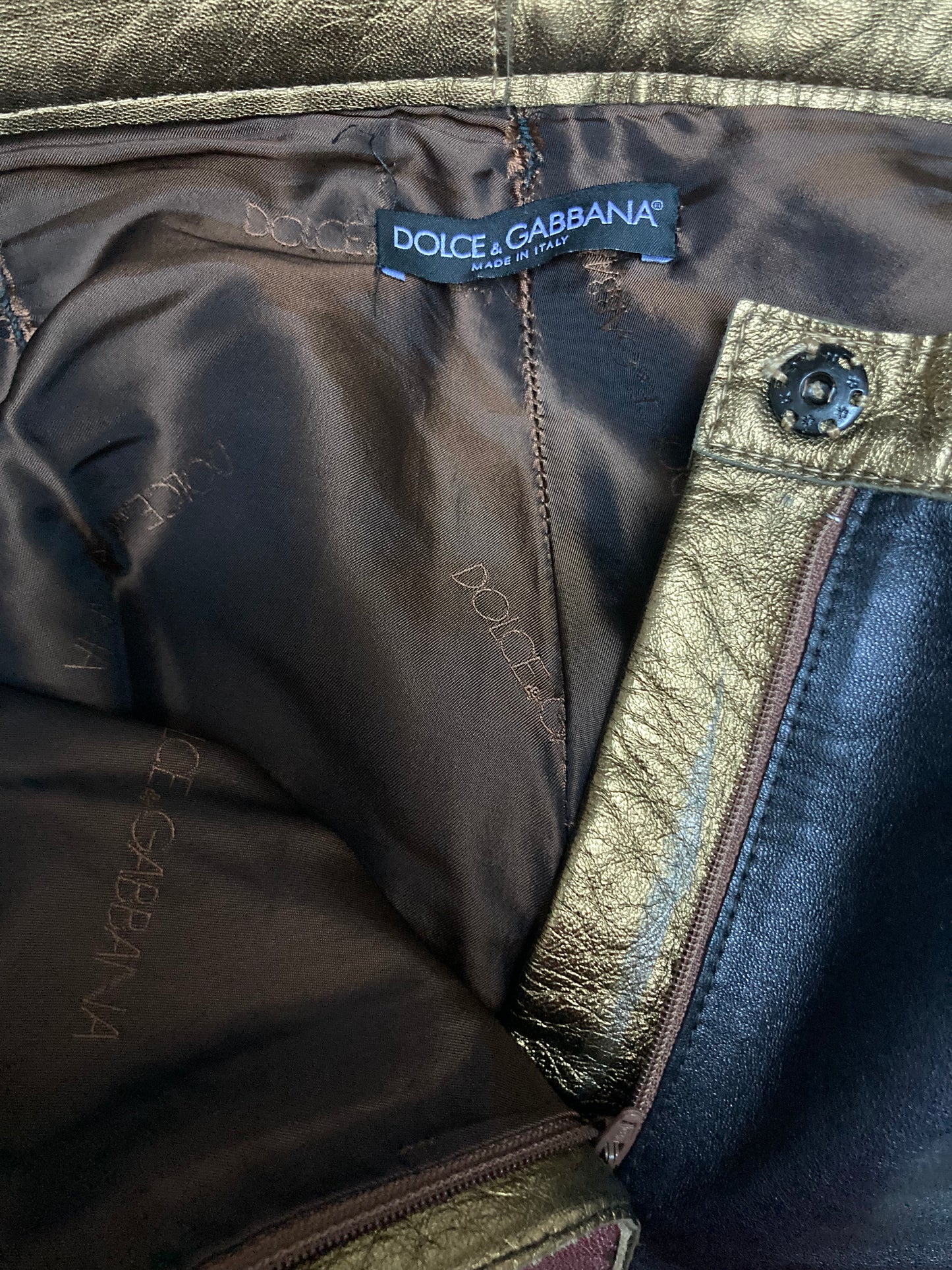Pantalon patchwork de cuir métallisé - Dolce Gabbana