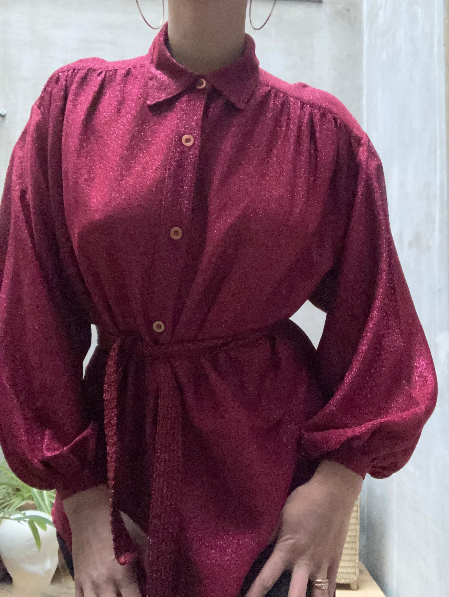 Blouse lurex framboise - Colette Nivelle - 1970-80s