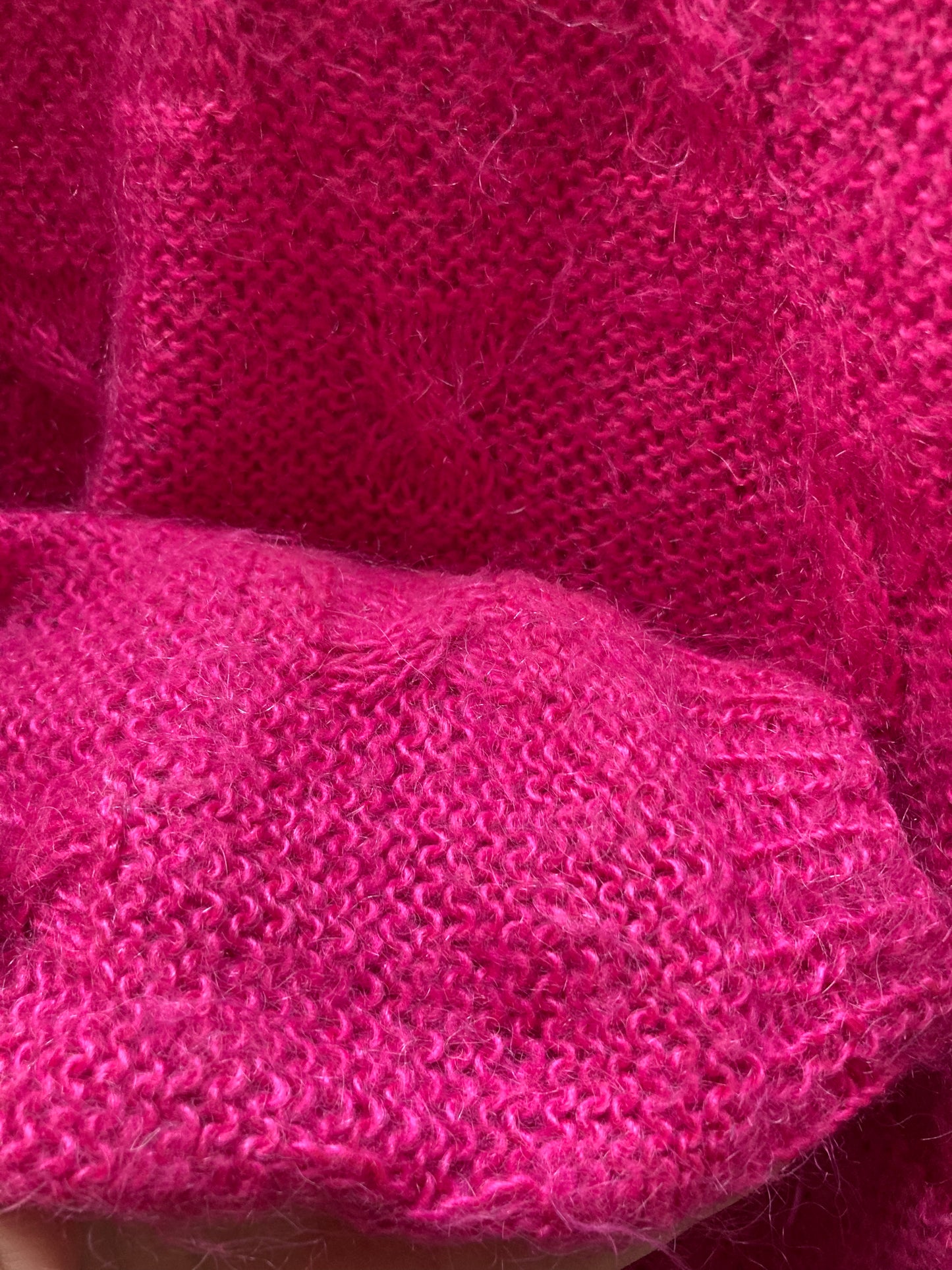 Pull laine fushia tricoté main